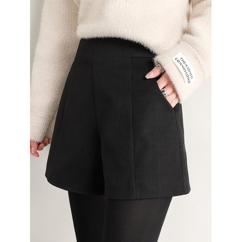 毛呢短褲女2025爆款秋冬季新款濶腿高腰a字顯瘦黑色外穿打底靴褲