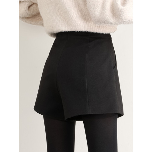 毛呢短褲女2025爆款秋冬季新款濶腿高腰a字顯瘦黑色外穿打底靴褲