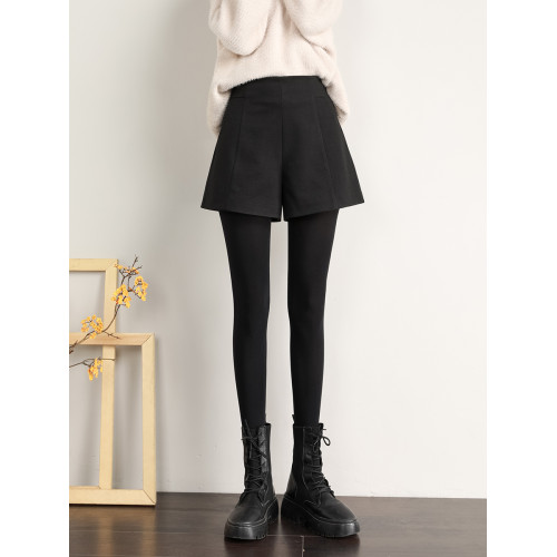 毛呢短褲女2025爆款秋冬季新款濶腿高腰a字顯瘦黑色外穿打底靴褲