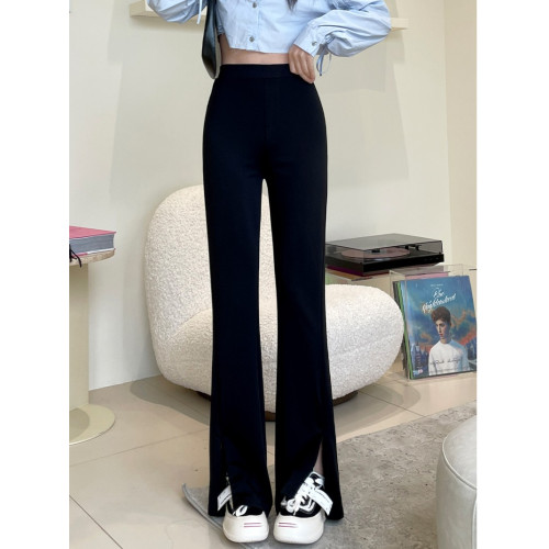 夏季薄款微喇褲女2025年新款高腰垂感休閒褲子顯瘦開叉春秋喇叭褲