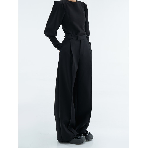 顯高顯氣質高腰直筒寬松拖地濶腿褲百搭垂感黑色西裝褲2025年春季