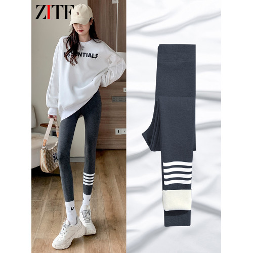 深灰色加絨打底褲女春秋冬季外穿加厚保暖純棉針織螺紋羊羔絨褲子 深灰色加絨打底褲女春秋冬季外穿加厚保暖純棉針織螺紋羊羔絨褲子