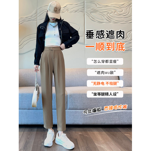 黑色西裝褲女春秋冬加絨2025新款高腰顯瘦菸管褲休閒蘿蔔哈倫褲子 黑色西裝褲女春秋冬加絨2025新款高腰顯瘦菸管褲休閒蘿蔔哈倫褲子