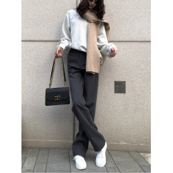 2025秋冬顯瘦加厚寬松休閒窄版長褲深灰色毛呢高腰直筒濶腿拖地褲