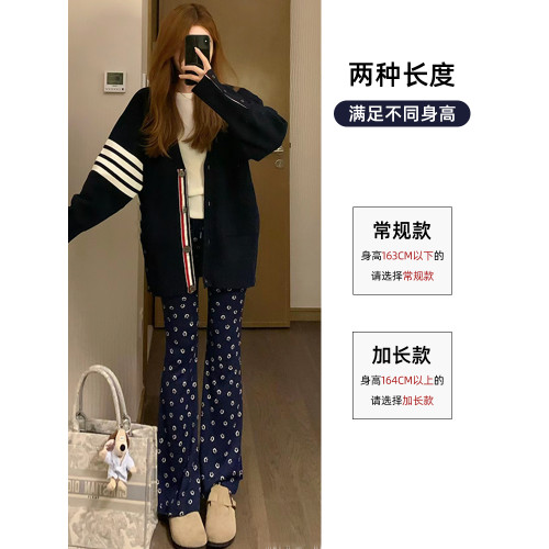 藍色微喇叭褲女秋季季2025新款高腰顯瘦休閒衛褲小個子笑臉運動褲