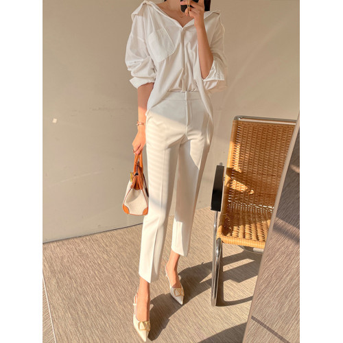 白色西裝褲女春秋薄款ol九分工作褲高腰顯瘦夏款職業直筒小西褲子