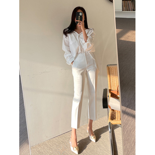 白色西裝褲女春秋薄款ol九分工作褲高腰顯瘦夏款職業直筒小西褲子