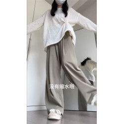 大碼灰綠色慵懶風濶腿山本褲女夏季薄款梨形身材高腰顯瘦休閒褲子