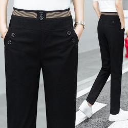 松緊高腰休閒褲女春秋2025新款直筒長褲子寬松顯瘦百搭純棉工裝褲