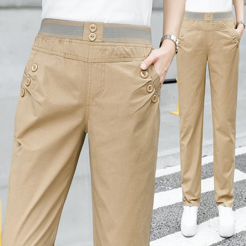 松緊高腰休閒褲女春秋2025新款直筒長褲子寬松顯瘦百搭純棉工裝褲