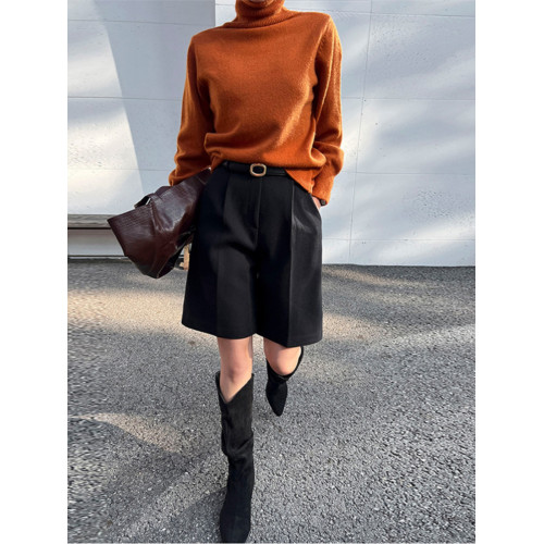 高腰西裝短褲女2025新款秋冬季外穿毛呢五分褲百搭加厚5分中褲子