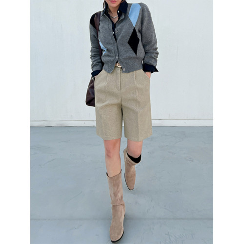 高腰西裝短褲女2025新款秋冬季外穿毛呢五分褲百搭加厚5分中褲子