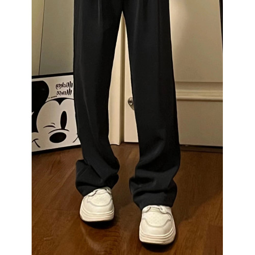 175高個子加長黑色濶腿西裝褲女夏季高腰顯瘦垂感窄版直筒拖地褲