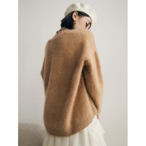 高級感軟糯水貂絨v領毛衣女秋冬加厚慵懶風奶fufu針織衫時尚上衣 高級感軟糯水貂絨v領毛衣女秋冬加厚慵懶風奶fufu針織衫時尚上衣