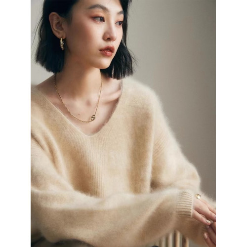 高級感軟糯水貂絨v領毛衣女秋冬加厚慵懶風奶fufu針織衫時尚上衣 高級感軟糯水貂絨v領毛衣女秋冬加厚慵懶風奶fufu針織衫時尚上衣