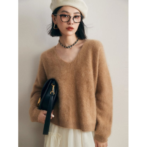 高級感軟糯水貂絨v領毛衣女秋冬加厚慵懶風奶fufu針織衫時尚上衣 高級感軟糯水貂絨v領毛衣女秋冬加厚慵懶風奶fufu針織衫時尚上衣