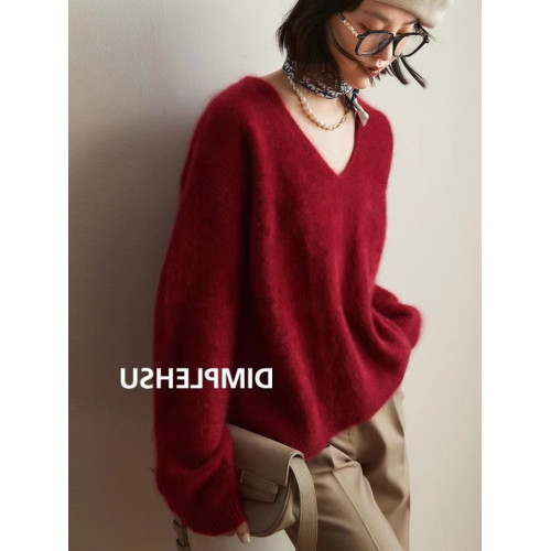 高級感軟糯水貂絨v領毛衣女秋冬加厚慵懶風奶fufu針織衫時尚上衣 高級感軟糯水貂絨v領毛衣女秋冬加厚慵懶風奶fufu針織衫時尚上衣