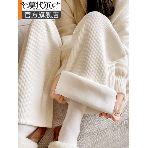 雪尼爾濶腿褲子女秋冬季2025新款寬松直筒燈芯絨運動棉褲加絨衛褲