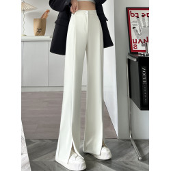 白色微喇西裝褲子女春秋季2025新款高腰直筒冰絲直筒濶腿褲垂感