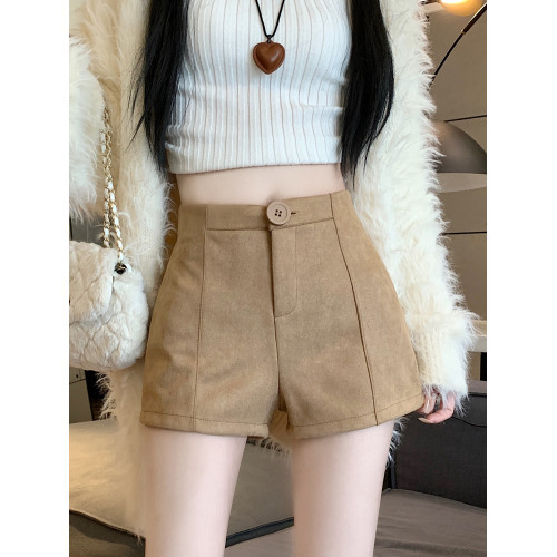 卡其色鹿皮絨短褲女秋冬2025新款外穿小個子高腰a字休閒打底靴褲 卡其色鹿皮絨短褲女秋冬2025新款外穿小個子高腰a字休閒打底靴褲
