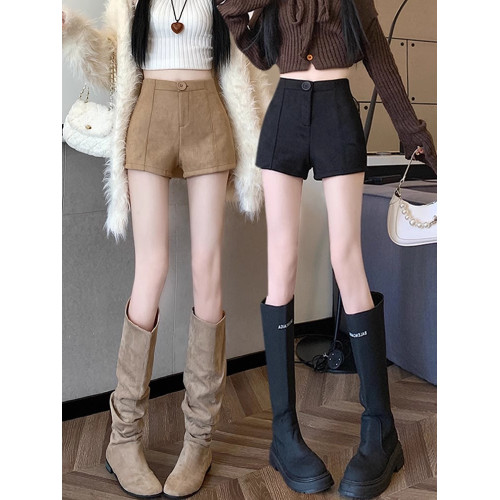 卡其色鹿皮絨短褲女秋冬2025新款外穿小個子高腰a字休閒打底靴褲 卡其色鹿皮絨短褲女秋冬2025新款外穿小個子高腰a字休閒打底靴褲