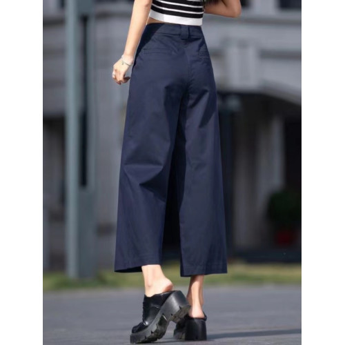 褲子女2025春秋新款天絲濶腿休閒褲純棉高腰小個子高檔八分九分褲