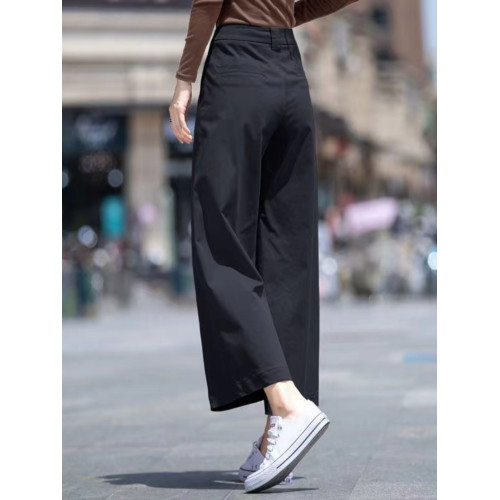 褲子女2025春秋新款天絲濶腿休閒褲純棉高腰小個子高檔八分九分褲