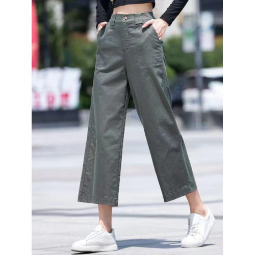 褲子女2025春秋新款天絲濶腿休閒褲純棉高腰小個子高檔八分九分褲