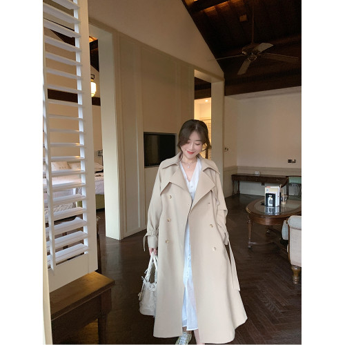 米白色風衣外套女中長款百搭春秋季新款韓系小個子英倫風流行大衣