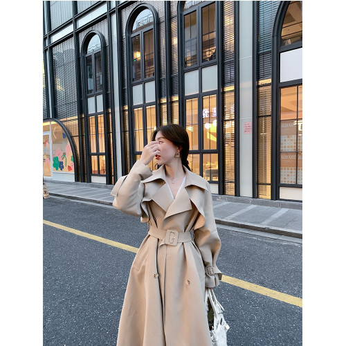 米白色風衣外套女中長款百搭春秋季新款韓系小個子英倫風流行大衣