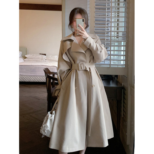 米白色風衣外套女中長款百搭春秋季新款韓系小個子英倫風流行大衣