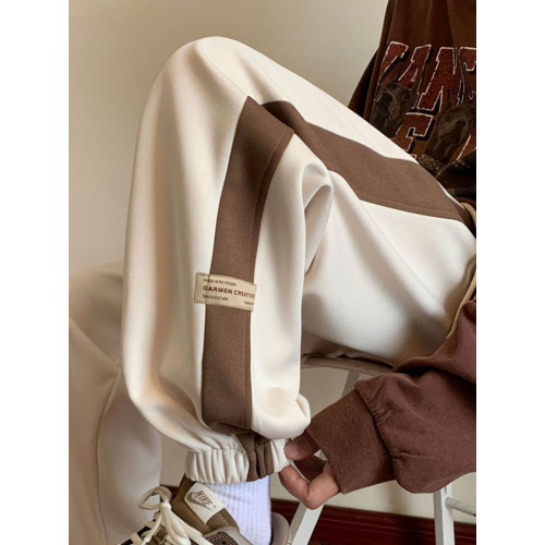 新款大碼男女休閒褲300斤春夏季寬松顯瘦百搭拼接運動束腳哈倫褲