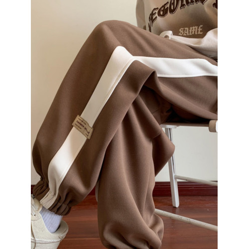 新款大碼男女休閒褲300斤春夏季寬松顯瘦百搭拼接運動束腳哈倫褲