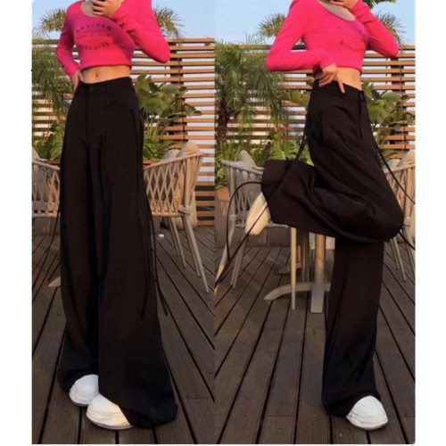 歐貨設計感小衆抽繩垂感濶腿褲女2025春季高腰顯瘦直筒休閒西裝褲 歐貨設計感小衆抽繩垂感濶腿褲女2025春季高腰顯瘦直筒休閒西裝褲