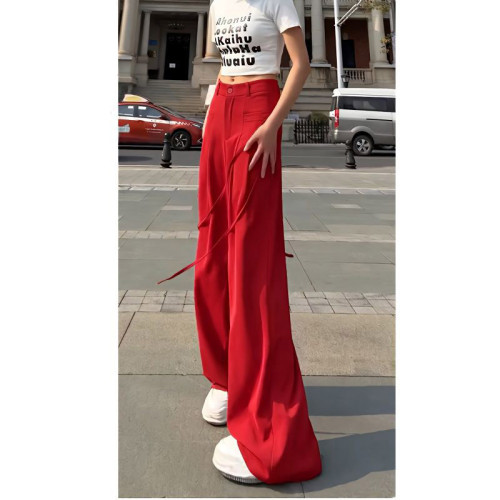 歐貨設計感小衆抽繩垂感濶腿褲女2025春季高腰顯瘦直筒休閒西裝褲 歐貨設計感小衆抽繩垂感濶腿褲女2025春季高腰顯瘦直筒休閒西裝褲