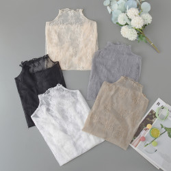 2025秋季新款蕾絲打底衫女薄款高領內搭網紅小衫女透明網紗上衣仙