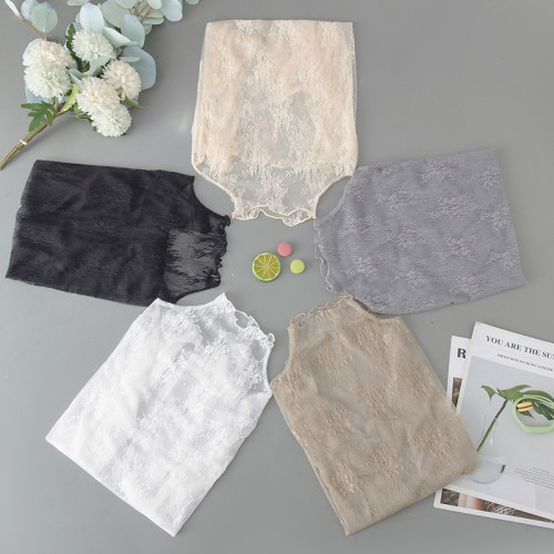 2025秋季新款蕾絲打底衫女薄款高領內搭網紅小衫女透明網紗上衣仙