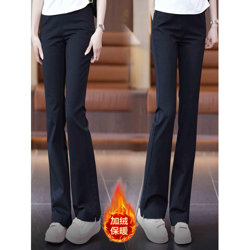 加絨微喇褲女2025新款百搭時尚休閒褲喇叭褲高腰修身松緊女小黑褲