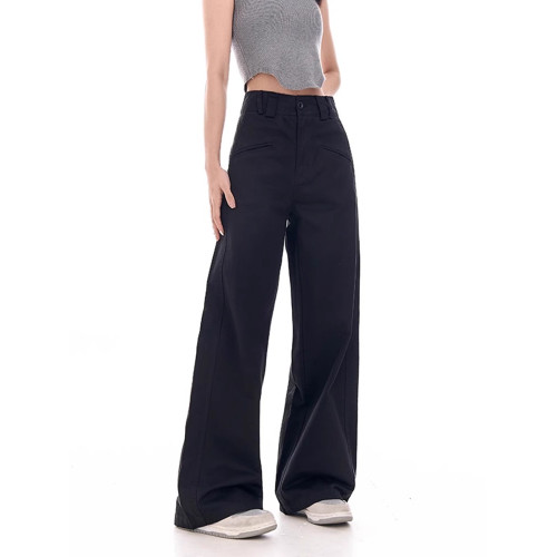 加絨加厚西裝褲女秋季新款胖mm梨形身材顯瘦寬松直筒濶腿休閒長褲