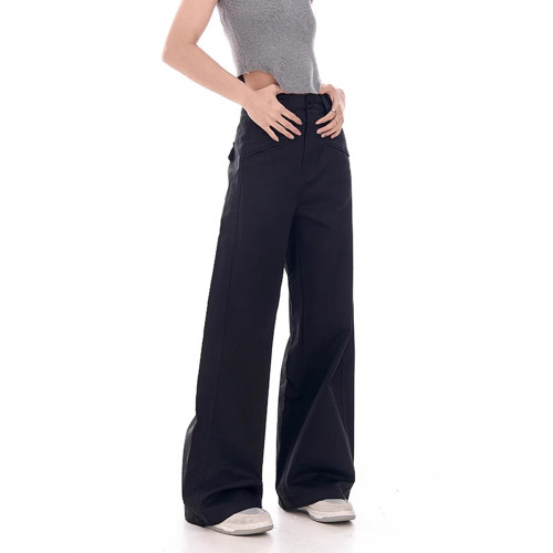 加絨加厚西裝褲女秋季新款胖mm梨形身材顯瘦寬松直筒濶腿休閒長褲