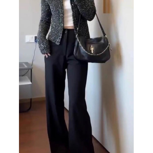 加絨加厚西裝褲女秋季新款胖mm梨形身材顯瘦寬松直筒濶腿休閒長褲