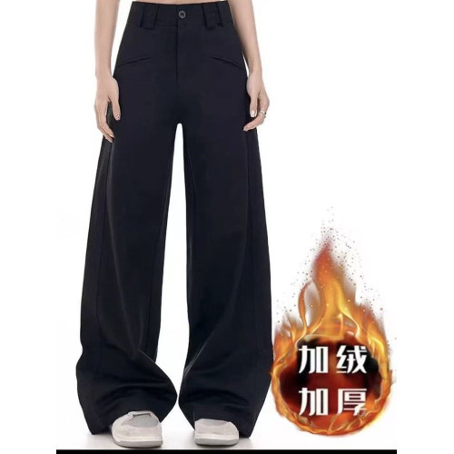 加絨加厚西裝褲女秋季新款胖mm梨形身材顯瘦寬松直筒濶腿休閒長褲