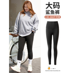 特大碼鯊魚褲女外穿秋冬高腰收腹薄絨胖mm200加肥瑜珈九分打底褲