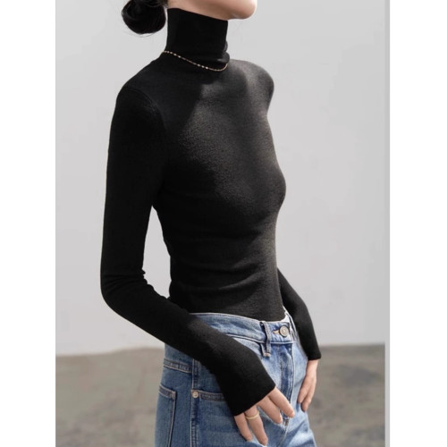 白色長袖軟糯堆堆領針織衫女春秋冬曡穿薄款修身內搭打底毛衣高領 白色長袖軟糯堆堆領針織衫女春秋冬曡穿薄款修身內搭打底毛衣高領