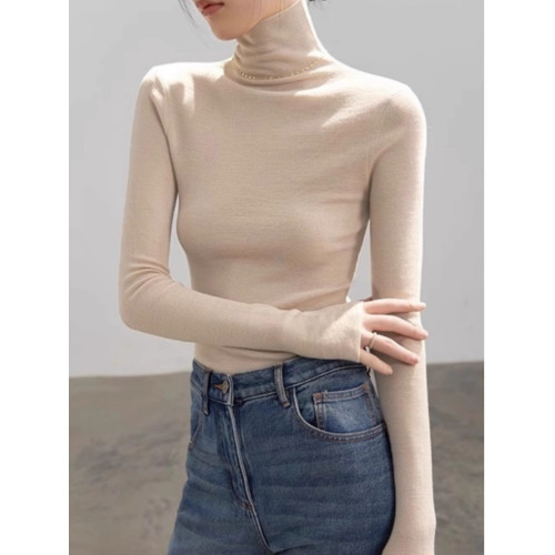 白色長袖軟糯堆堆領針織衫女春秋冬曡穿薄款修身內搭打底毛衣高領 白色長袖軟糯堆堆領針織衫女春秋冬曡穿薄款修身內搭打底毛衣高領