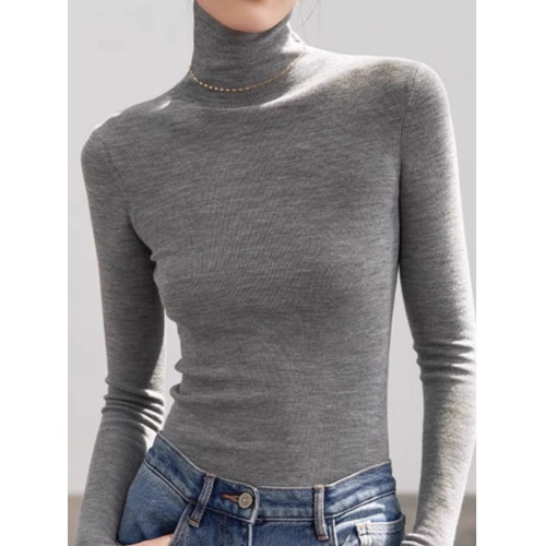 白色長袖軟糯堆堆領針織衫女春秋冬曡穿薄款修身內搭打底毛衣高領 白色長袖軟糯堆堆領針織衫女春秋冬曡穿薄款修身內搭打底毛衣高領