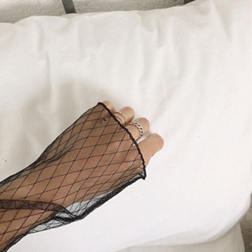 楊冪同款網紗打底衫女長袖鏤空透視漁網內搭黑色蕾絲透明上衣大碼