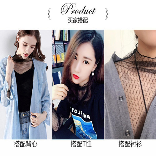 楊冪同款網紗打底衫女長袖鏤空透視漁網內搭黑色蕾絲透明上衣大碼