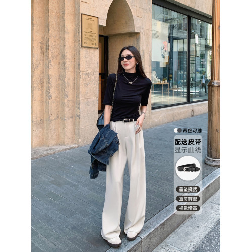 島歌夫人垂墜感寬松直筒長褲高腰濶腿褲女春秋2025新款拖地休閒褲