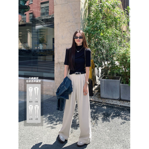 島歌夫人垂墜感寬松直筒長褲高腰濶腿褲女春秋2025新款拖地休閒褲